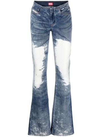 Blue flared jeans with transparent inserts