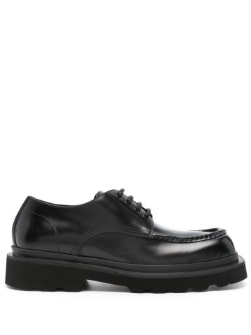 Square-toe leather derby shoes