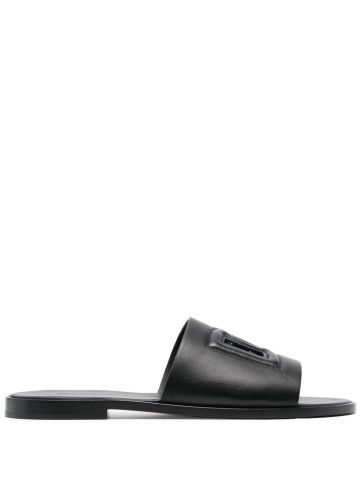 Black sandals with embossed logo