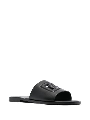 Black sandals with embossed logo