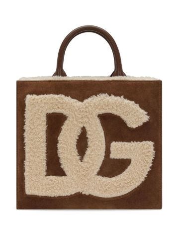 Logo-embroidered shearling-detail bag