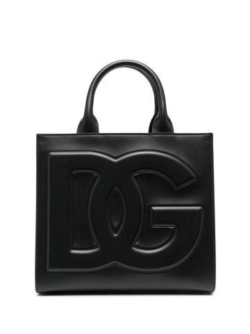 Black tote bag with embossed logo