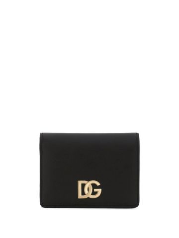 Portafoglio bi-fold nero con placca logo