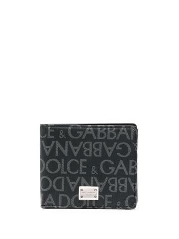 Grey bi-fold wallet with jacquard logo