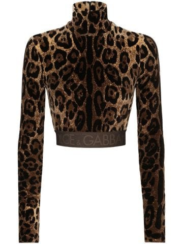 Leopard-print high-neck blouse