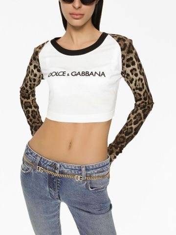 Leopard-print stretch-cotton cropped T-shirt