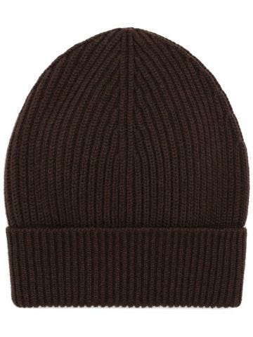 Brown ribbed cap with lapel