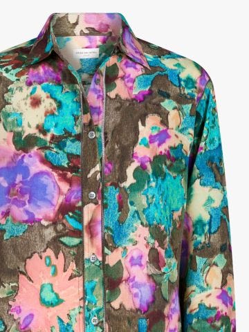 Camicia in raso con stampa floreale a inchiostro
