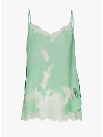 Green satin and lace top