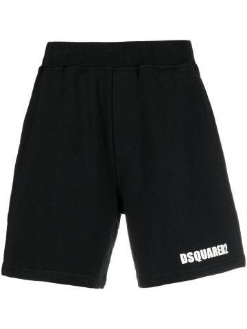 Black Bermuda shorts with logo print