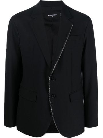 Blue single-breasted blazer with zip detail