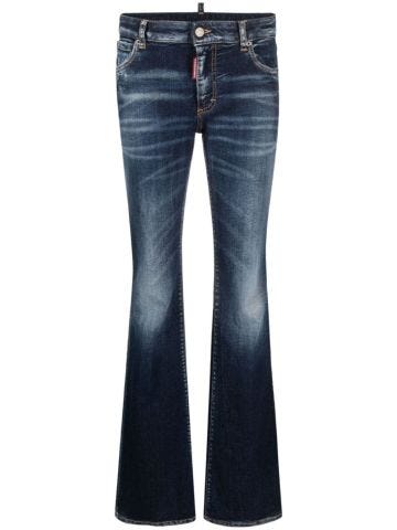 Blue flared jeans with worn effect