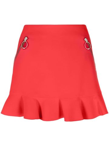 Red mini skirt with ruffles