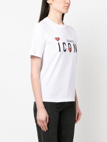 Icon white T-shirt with heart print and logo