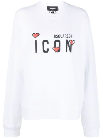 White sweatshirt with Icon print and hearts