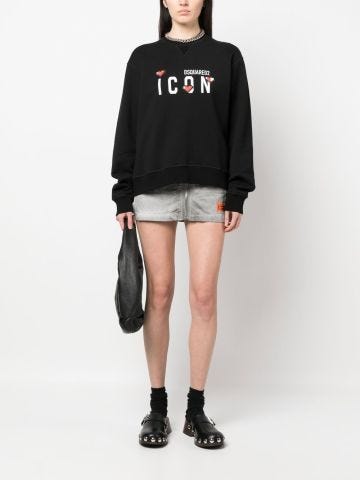 Black crewneck sweatshirt with Icon heart print