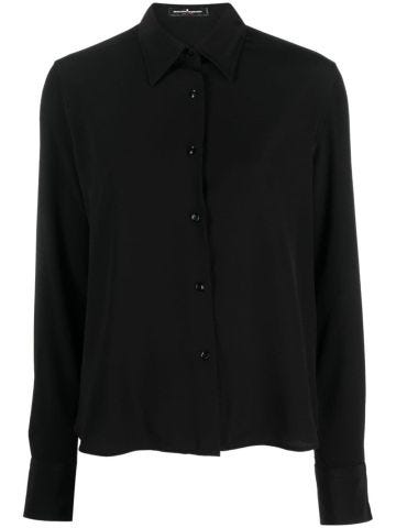 Black long-sleeve silk shirt