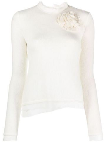 Floral-appliqué knitted top