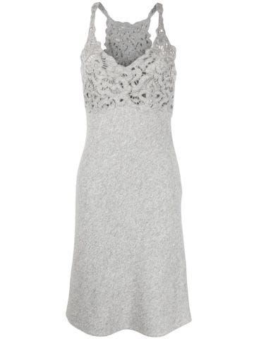 Grey short dress with crochet inserts