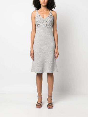 Grey short dress with crochet inserts