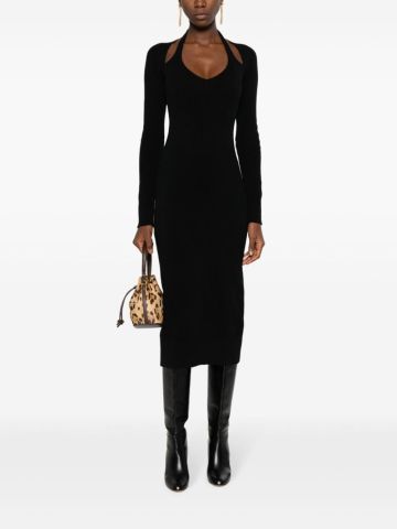 Black cut-out layered midi dress