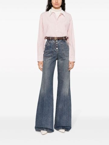 Floral-embroidered wide-leg jeans
