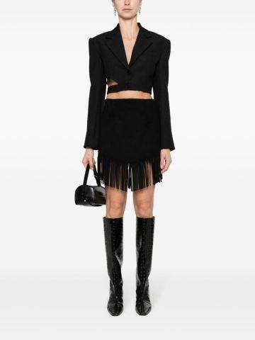 Fringed wool-blend miniskirt