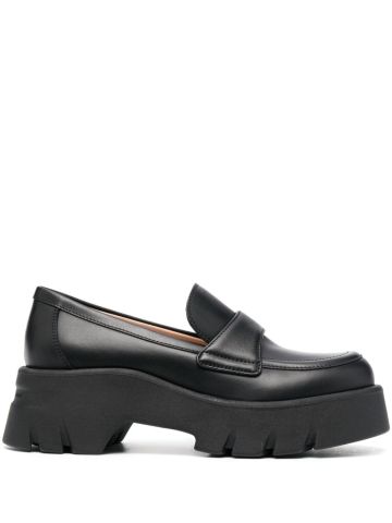 Black chunky leather mules