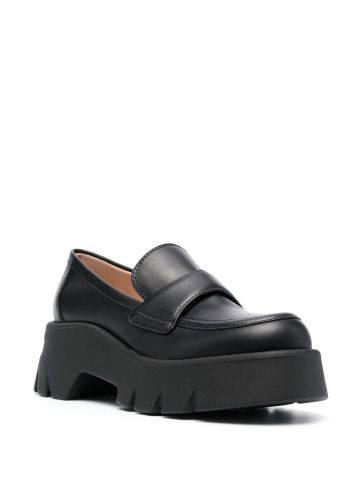 Black chunky leather mules