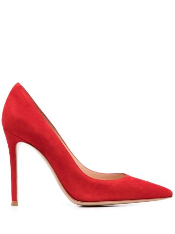 Red suede pumps with stiletto heel