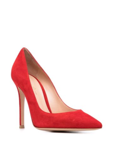 Red suede pumps with stiletto heel