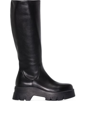 Black knee-high boots with glossy effect