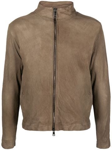 High-neck leather jacket