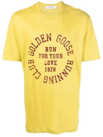 Yellow crewneck T-shirt with logo print