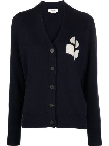 Blue cardigan with logo and buttons