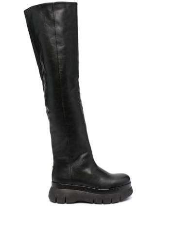 Black leather knee-high boots