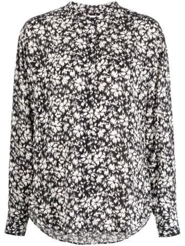 Black and white floral shirt with round neckline