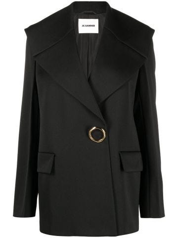 Black single-breasted blazer with ring buckle
