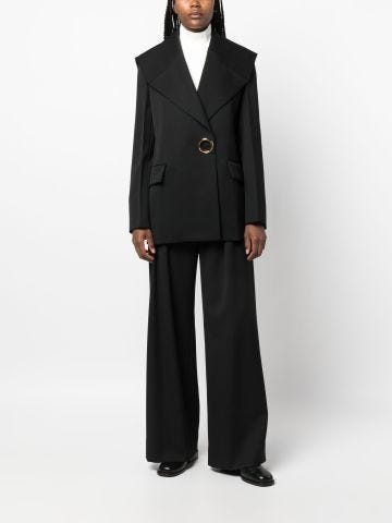 Black single-breasted blazer with ring buckle