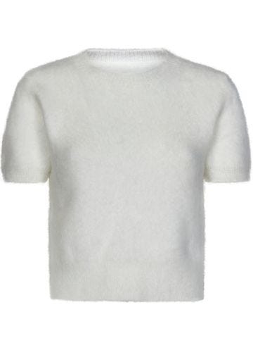 Ribbed white T-shirt in wool blend