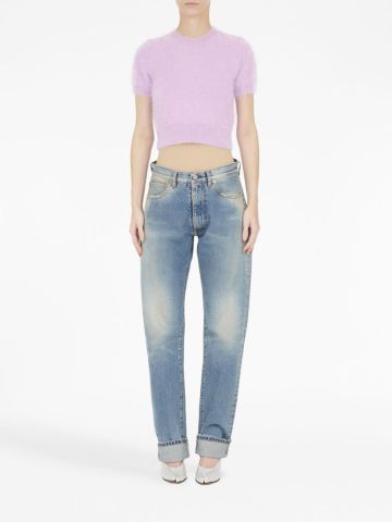 Lilac ribbed T-shirt in wool blend