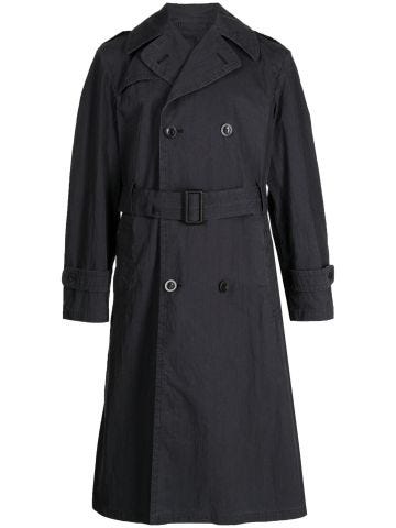 Navy blue double-breasted trench coat