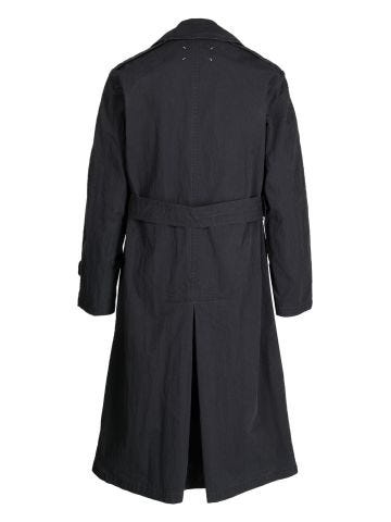Navy blue double-breasted trench coat