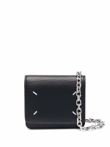 Four-stitch leather chain wallet