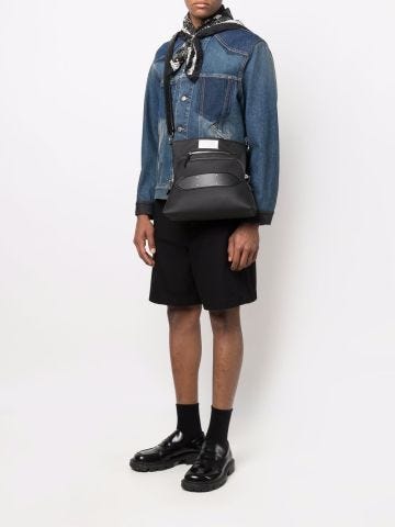 Black foldover leather shoulder bag
