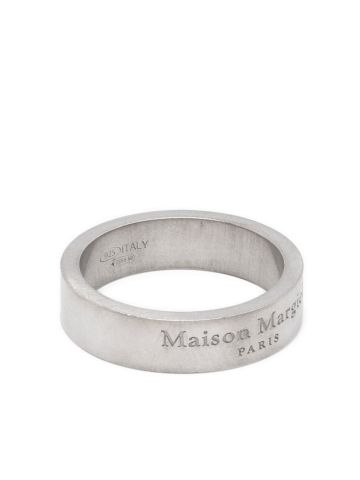 Silver ring with engraved logo