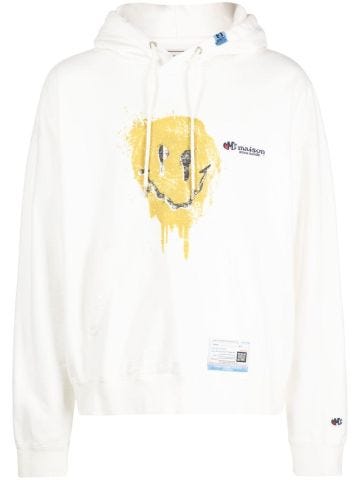 Smiley-face print cotton hoodie