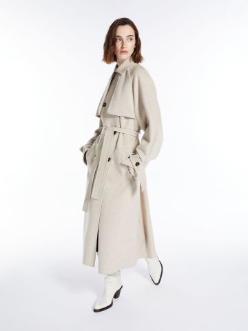 Beige cashmere oversize trench coat