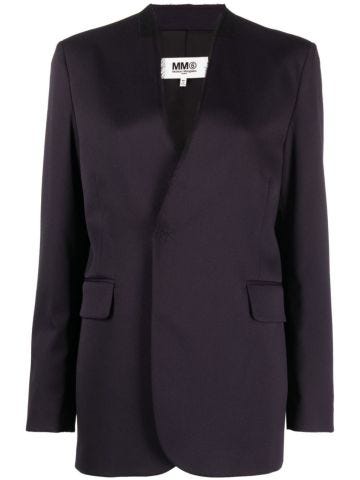 Purple single-breasted blazer with frayed edges