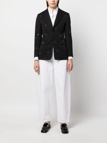 Black tailored blazer with patent leather detailing
